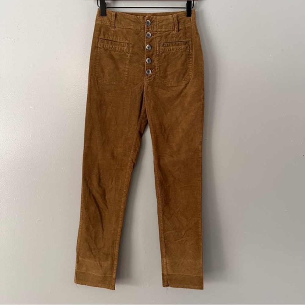 Free People Button Fly Front Square Pocket Straight Leg Pant | Tan Brown